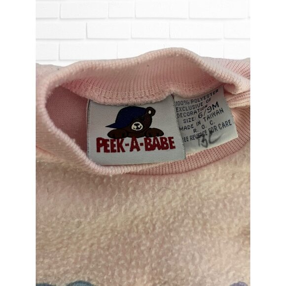 Peek A Babe Size 6/9 Month Vintage Pink Teddy Bear Quilted Fleece Sweatshirt - Picture 6 of 8